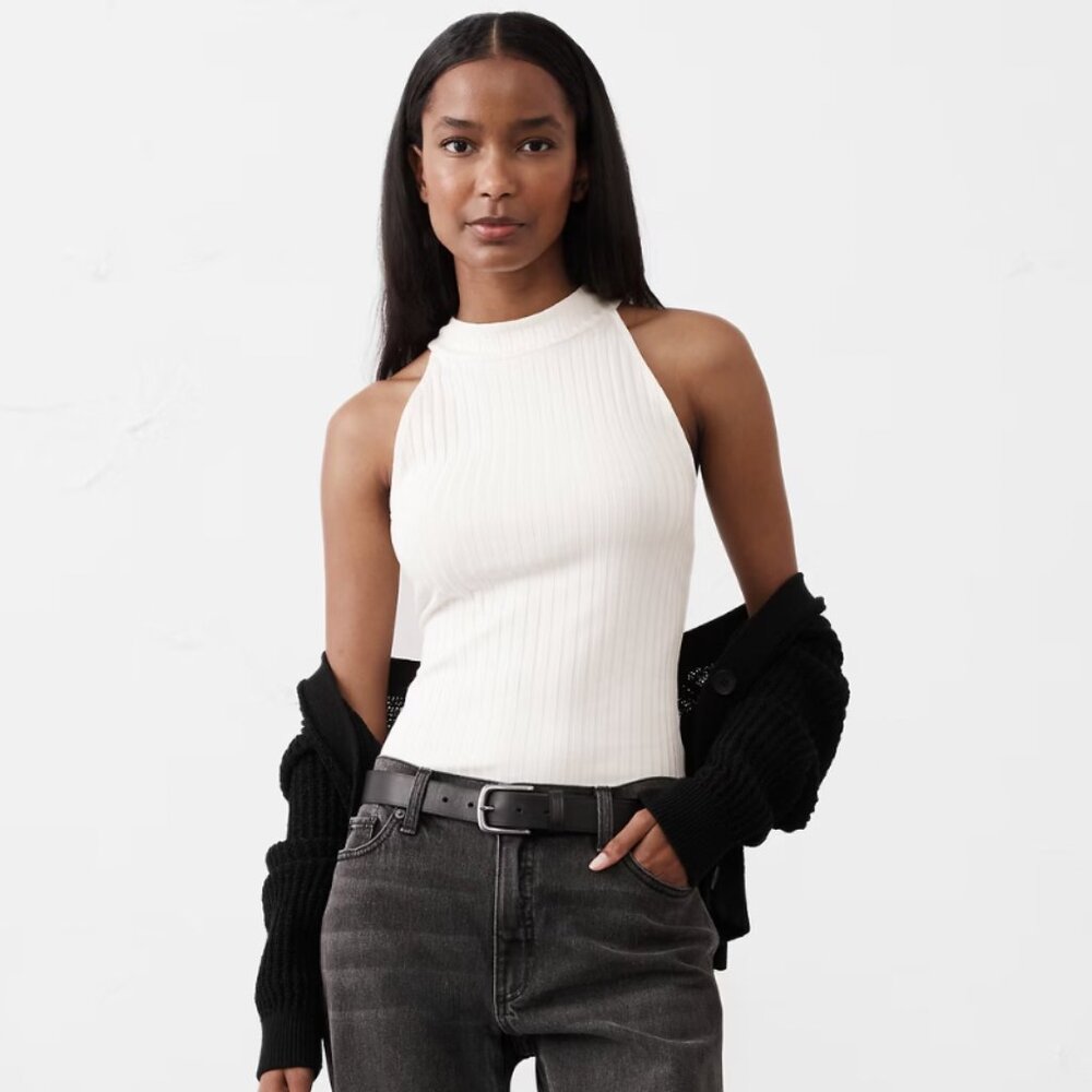 NWT Banana Republic Factory Wide Ribbed Halter Top White